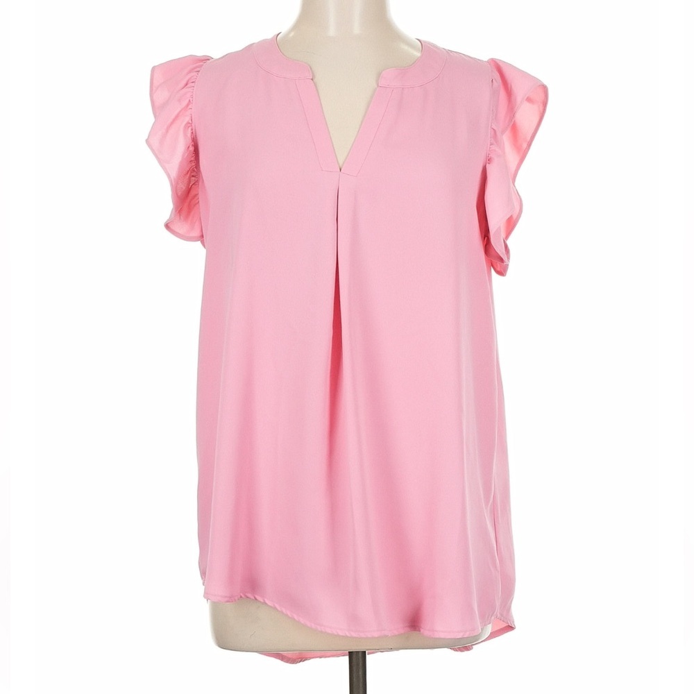 Zenana Outfitters Pink Flutter Sleeve Blouse